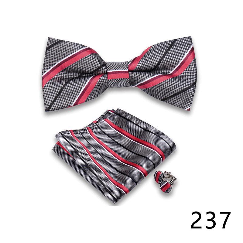 Men's Formal Bow Tie and Pocket Square Set for Banquets and Weddings, with Lapel Flower.