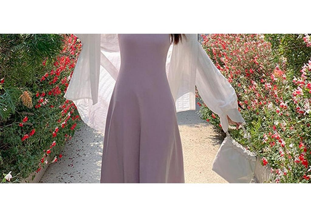 2026 Summer Korean Spaghetti Strap Dress & Sun Protection Shirt Set