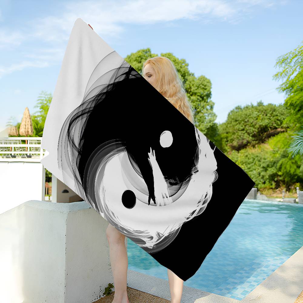 Modern Chinese Koi Tai Chi Eight Trigrams Yin Yang Bath Towel Microfiber Soft Water For Girl Kids Decorative Cartoon Beach Towel
