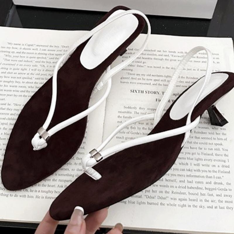 

Fashion Pointed Toe Open Toe Non-slip Flip Flops Soft Leather Narrow Strap Designer Sandals Summer Fashion Outdoor Vacation Beach Shoes 35 коричневый