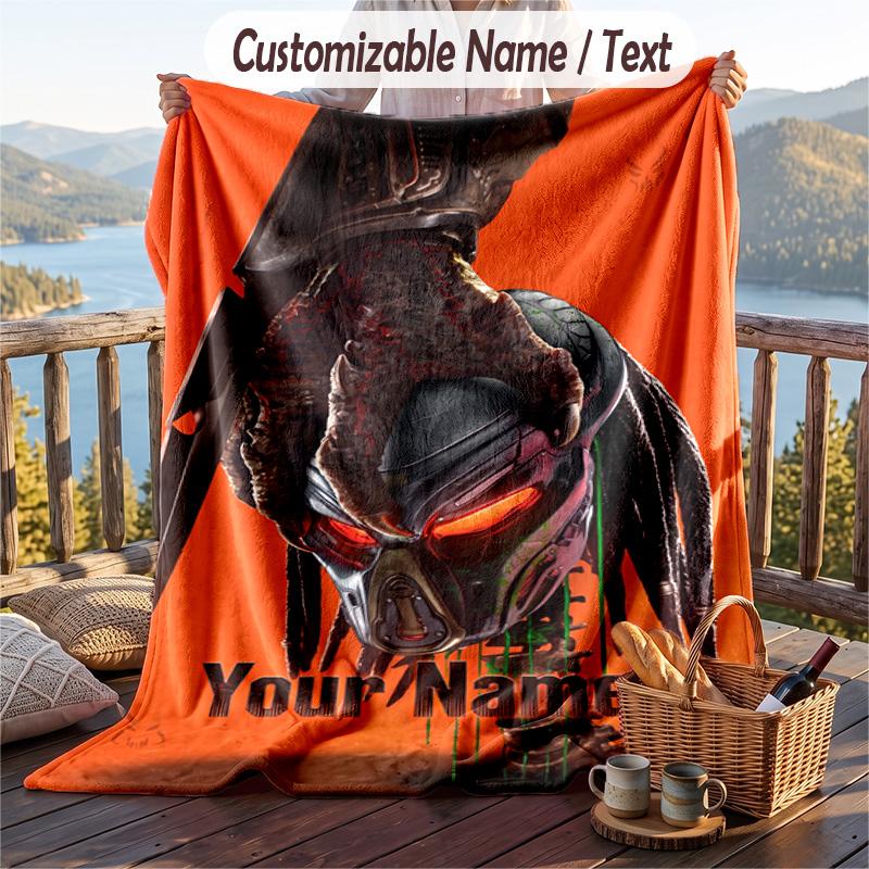 Custom Text Flannel Throw Blanket, Lightweight Cozy Bed Sofa BlanketPredator