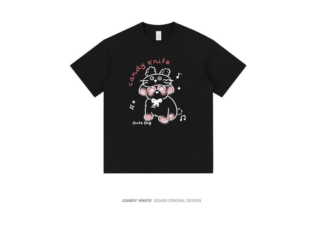 2024 Summer Women's Retro Cartoon Loose Fit Cute Couple T-Shirt