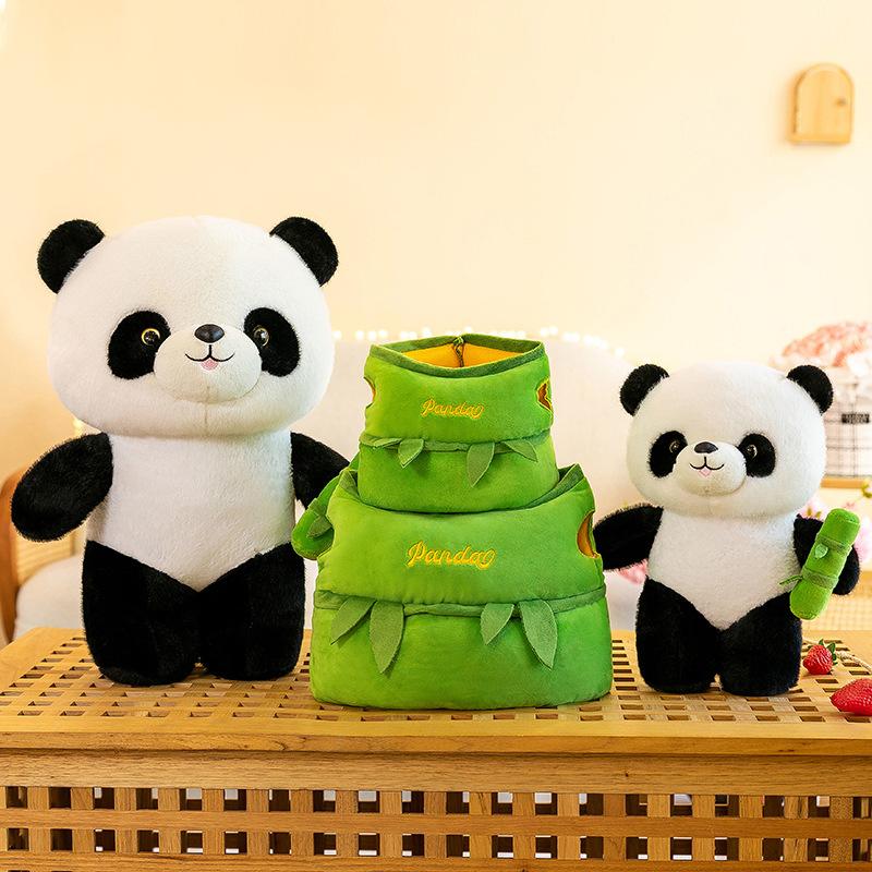 Panda Toy Plush Bamboo Tube Doll Stuffed Animal Doll Pp Cotton Gift Cartoon