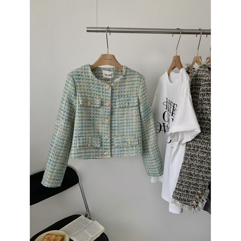 Kurtka damska Vintage Plaid Chic Elegancka Biuro Streetwear Swobodna Prosta Biznesowa Długi Rękaw Moda Temperament