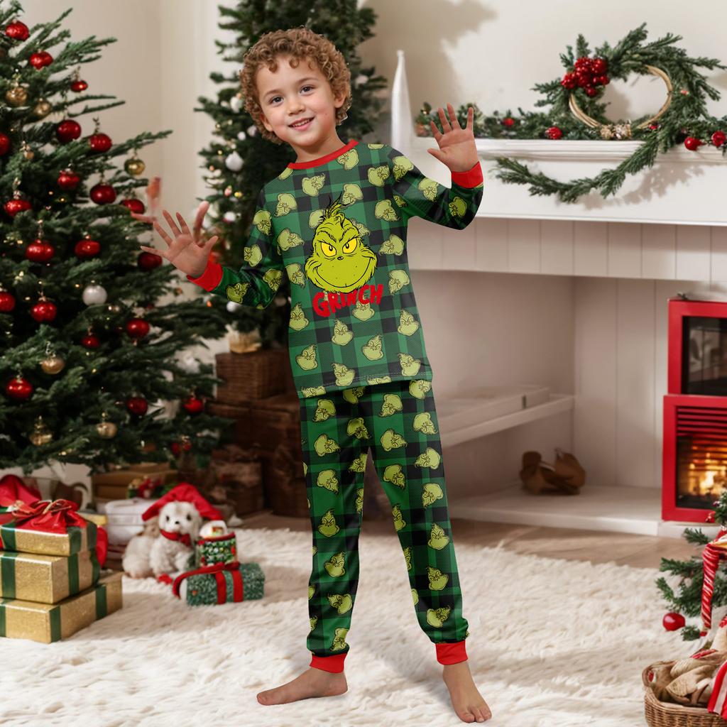 Print Cute Family Set Pajamas, Home Clothes, Family Set Long Sleeve Top Pants Set