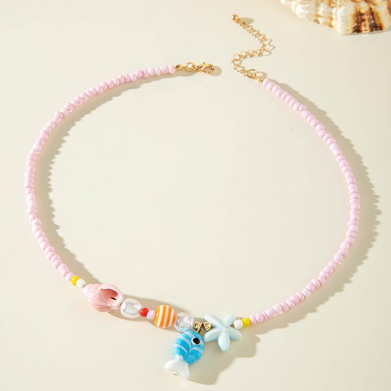 Богемный стиль рисовые бусины смола ракушка морская звезда кулон ожерелье бисерный чокер для летней пляжной вечеринки подарки