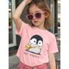 Girls Cute Penguin Print Crewneck Loose Summer Casual Short Sleeve T-Shirt