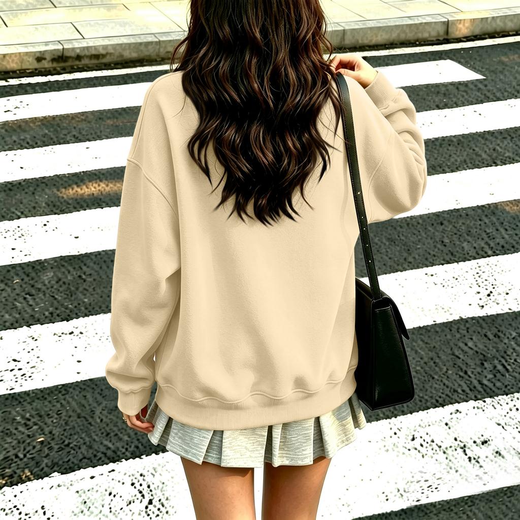 Women's V-Neck Long Sleeve Sweatshirt Color Casual Pullover for Everyday Wear
