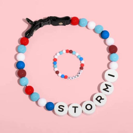 2 Pcs/Set Men Women Bracelet Necklace Set Colorful Beads English Letter Print Adjustable Clamps Pet