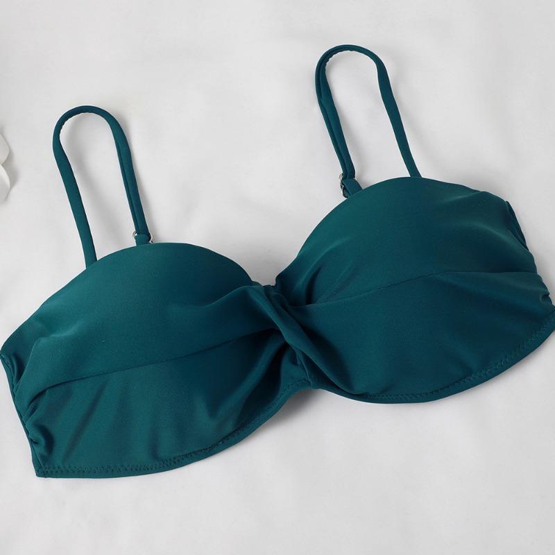 Ladies' Swimsuit Gathering Split Swimsuit Peacock Blue Two-piece Set