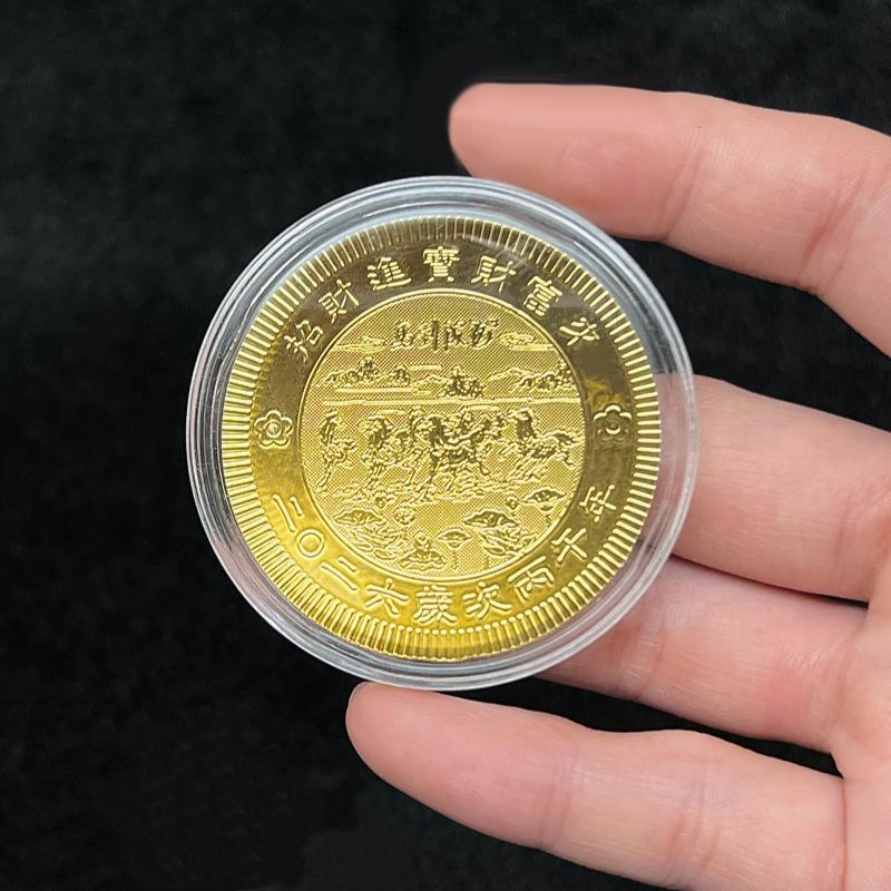 HOT 2Pc 2026 Year The Horse Imitation Commemorative Coin Paper Lucky Animal Pony Imitation Gold Foil Paper New Year Souvenir Gi