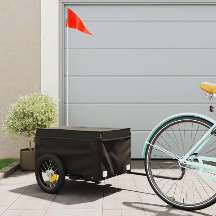 VidaXL Remorque de Vélo, Chariot de Transport avec Barre, Remorque de Bicyclette avec Drapeau Jardin Terrasse Extérieur, 94080