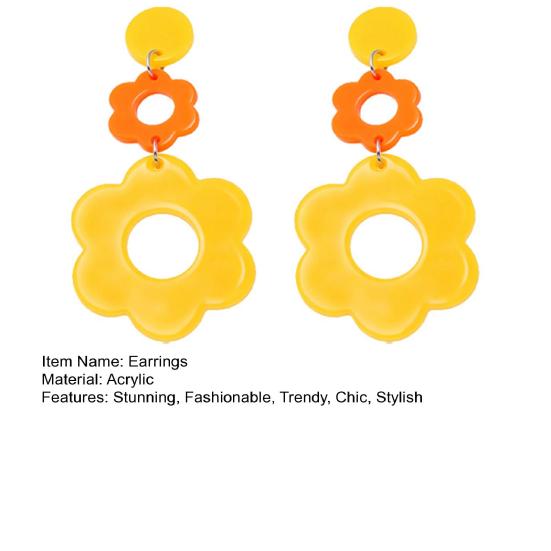 Lightweight Earrings for Sensitive Ears 1 Pair Flower Women, Acrylic Floral Drop Dangle Earrings, Boho Hollow Spring Summer Big Statement Jewelry