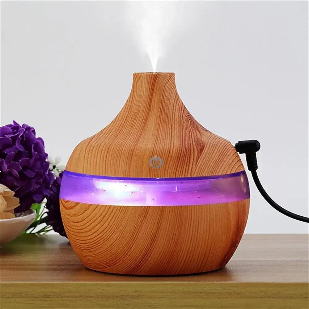 Wood Grain Air Humidifier Colorful LED Light Air Freshener Machine Aroma Oil Diffuser  Living Room