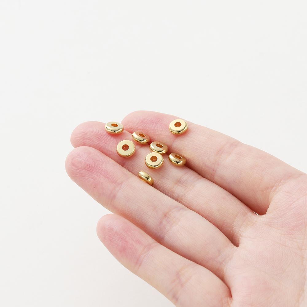 10-50Pcs 14K18K Gold Color Plated Brass 3-12Mm Round Spacer Beads Flat Bracelet Beads For Diy Jewelry Findings Accessories
