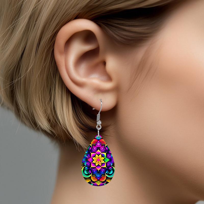 Bohemian Style Mandala PU Earrings, Fashion Earrings, Y2K Style Exquisite Earrings, Holiday Gifts for Friends, Party Fashion Accessories