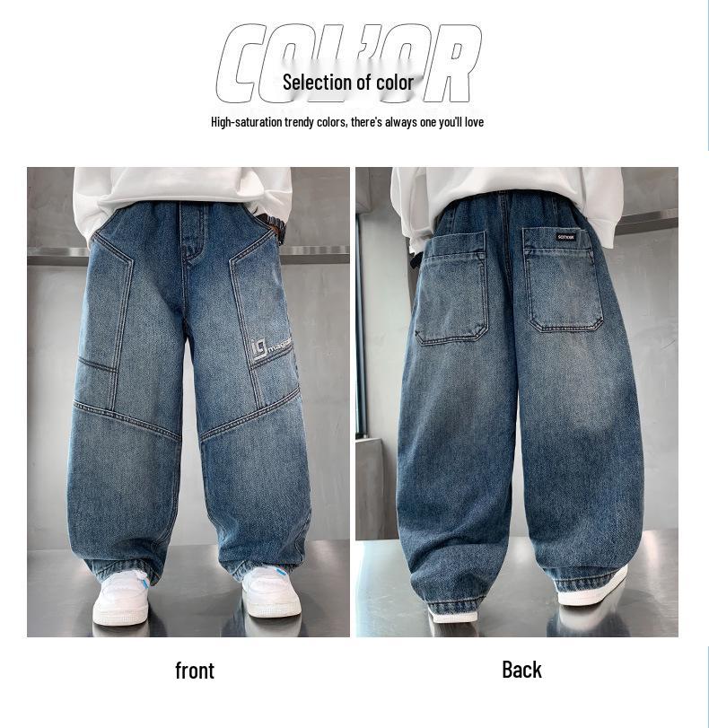 2025 New Boys' Loose Wide-Leg Denim Pants - Stylish and Comfortable for Teens