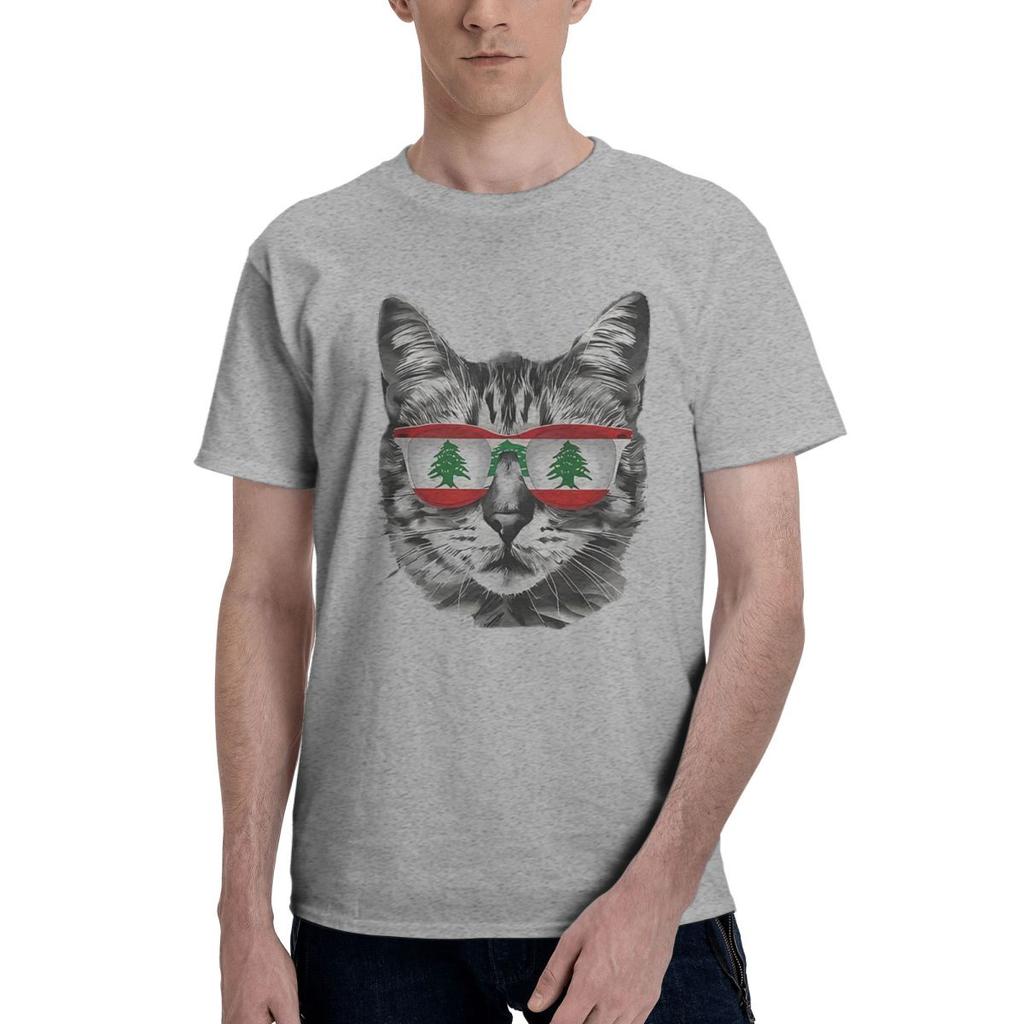 Lebanese Flag Cat 100 Cotton Casual Breathable Confortable Vintage Funny Mens TShirt Funny Shirt