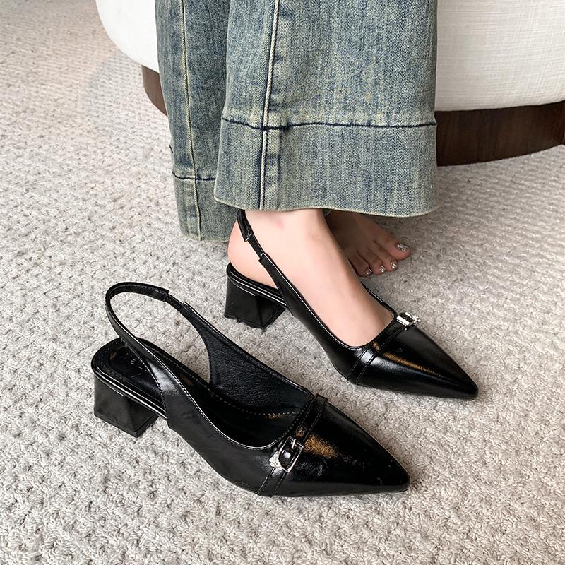 

Модные новые дизайнерские сандалии на низком каблуке для женщин, модные повседневные летние туфли с пряжкой из ПУ кожи, женские туфли-лодочки однотонного цвета 35 чёрный