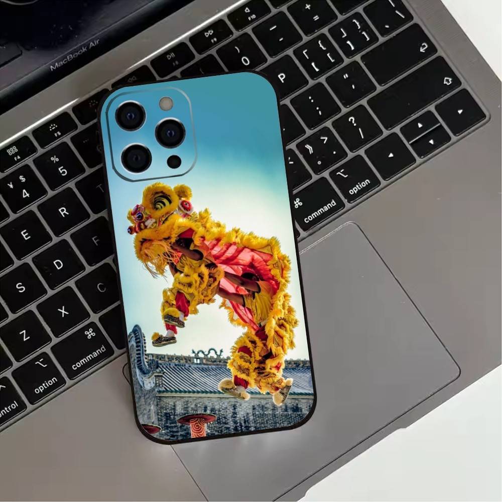 Chinese Lion Dance Phone Case For iPhone 17, 16,15,14,13,12,11 Plus,Pro Max, Others Soft Black Cover