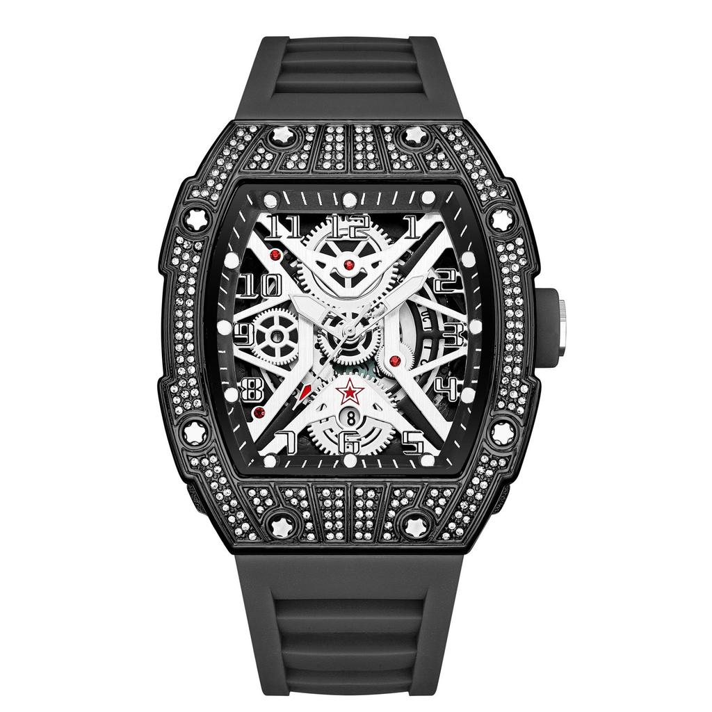 Series Hollow Wine Barrel Light Luxury Full Diamond High-End Casual Versatile Trend Luminous Men'S Watch