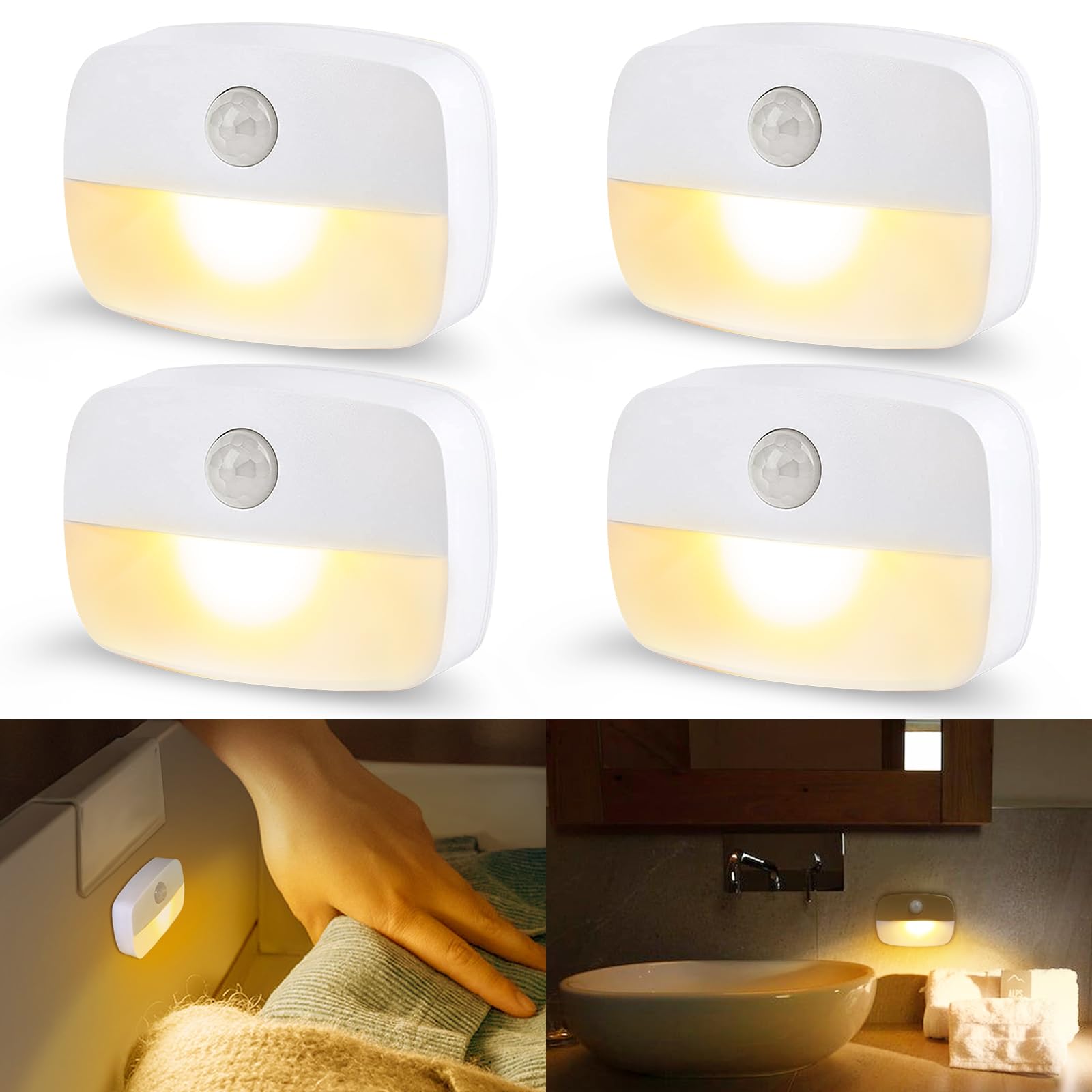 

AmmToo LED Sensor Light, Warm White, Foot Light, Motion Sensor, No Wiring Required, Night Light, Light Sensor, Automatic OnOff, Refrigerator Light,