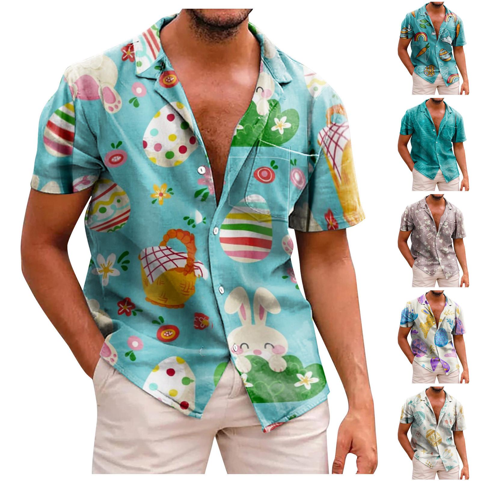 

Мужская свободная модная рубашка с короткими рукавами и лацканами с пасхальным принтом