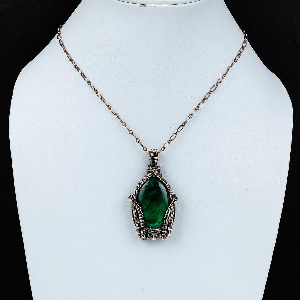 Green Fire Labradorite Pendant Copper Wire Wrapped Jewelry Handmade Pendant Labradorite Copper Jewelry Wire Wrap Gemstone Pendant For Gift