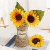 Artificial Sunflower with Leaves Long Stem Fake Silk Large Sunflower for Home Hotel DIY Craft Wedding Party Indoor Outdoor Decoration
