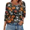 Dámský módní ležérní top s kulatým výstřihem a sedmíčtvrtečním rukávem s halloweenským potiskem a balónovým rukávem
