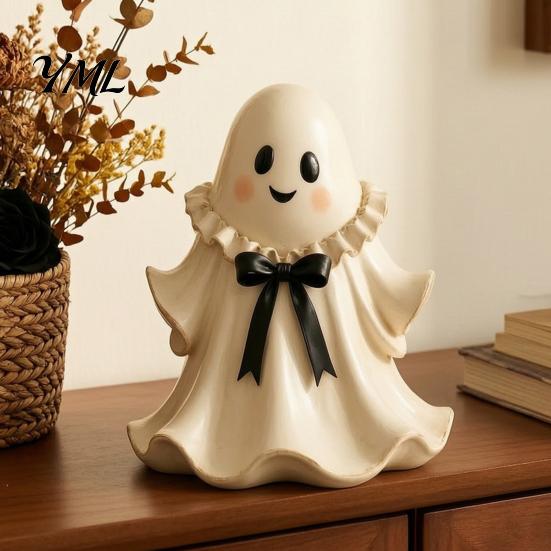 Kreative saisonale Heimdekoration Halloween Harz Geisterfigur mit Weidenkorb, Niedliche Tischplatten-Eingangsbereich Akzente Dekoration, Feiertags-Schmuck-Organizer