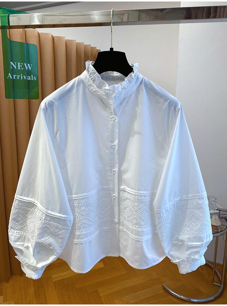Japanese and Korean fungus edge stand-up collar shirt women's long sleeves 1116 new loose foreign crochet hollow top spring
