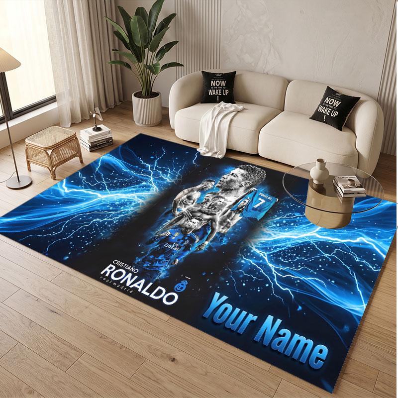 Custom Rug Cristiano Ronaldo Pattern Print Name Text Soft Non‑Slip Floor Carpet for Home Indoor Decoration