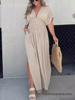 Summer V-neck Batwing Sleeve Elastic Waist Split Long Dress