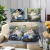 Cute Cat Prints On Blue Flower Decorative Cushions Polyester pillowcase, sofa decorative cushion cov Headboard Pillow