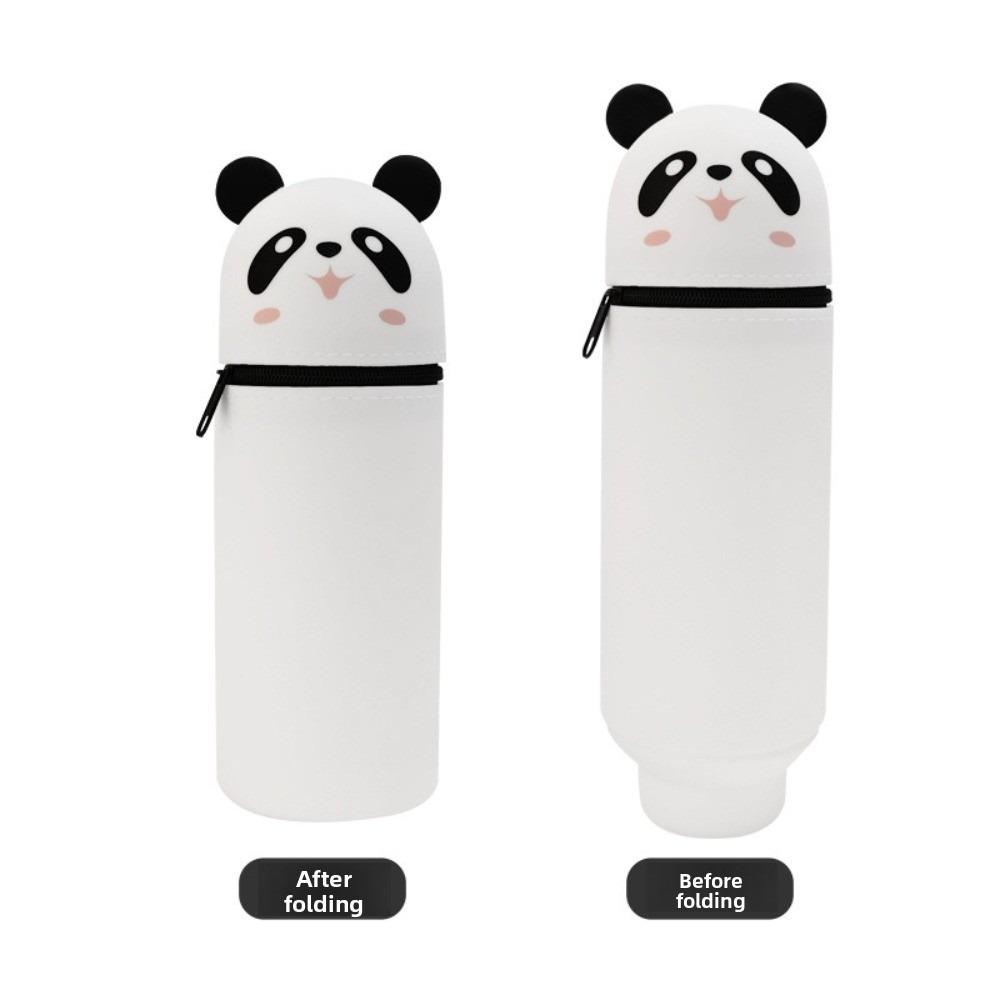 

1pc Cute Foldable Pencil Case Silicone Dirt Resistant Pen Container Broken-resistant Animal Shape Stand up Pen Case School Use