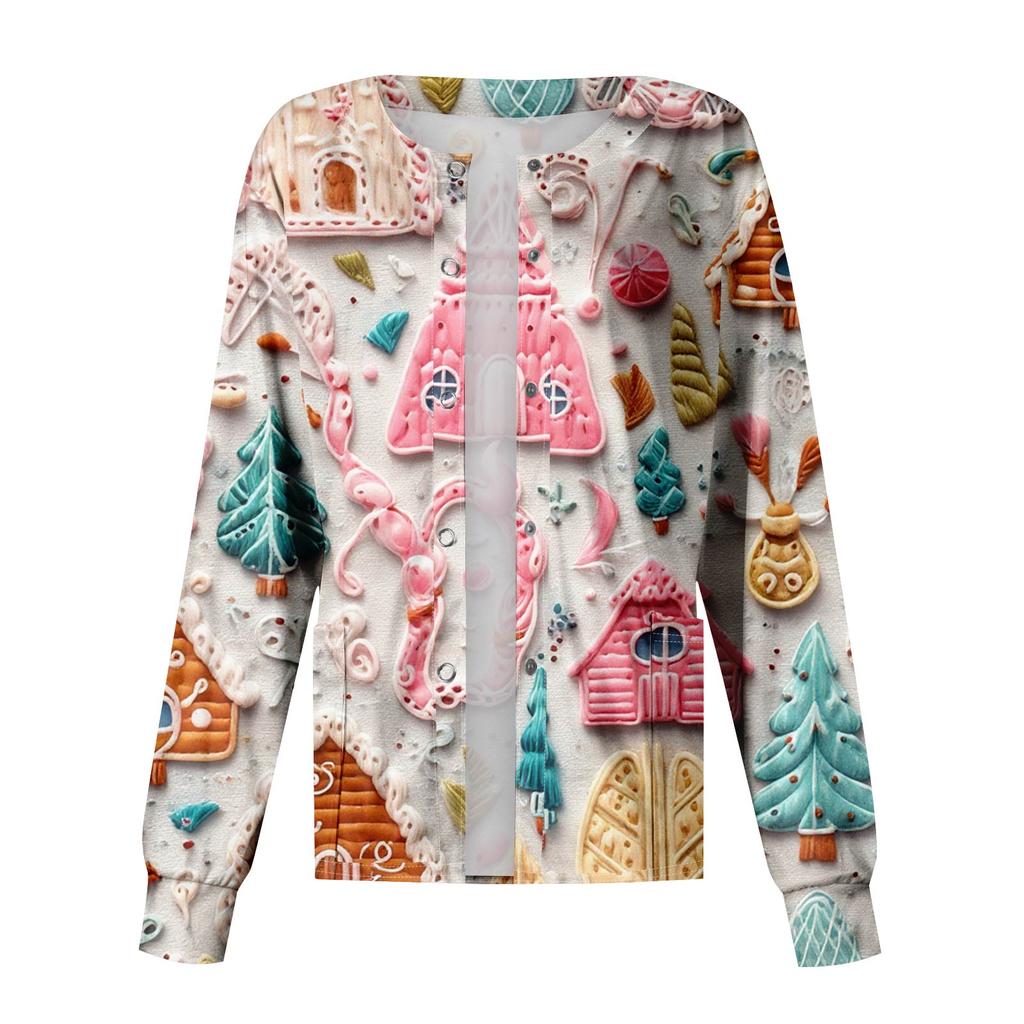 Women's Casual Fashion Long-Sleeve Single-Breasted Christmas Print Jacket