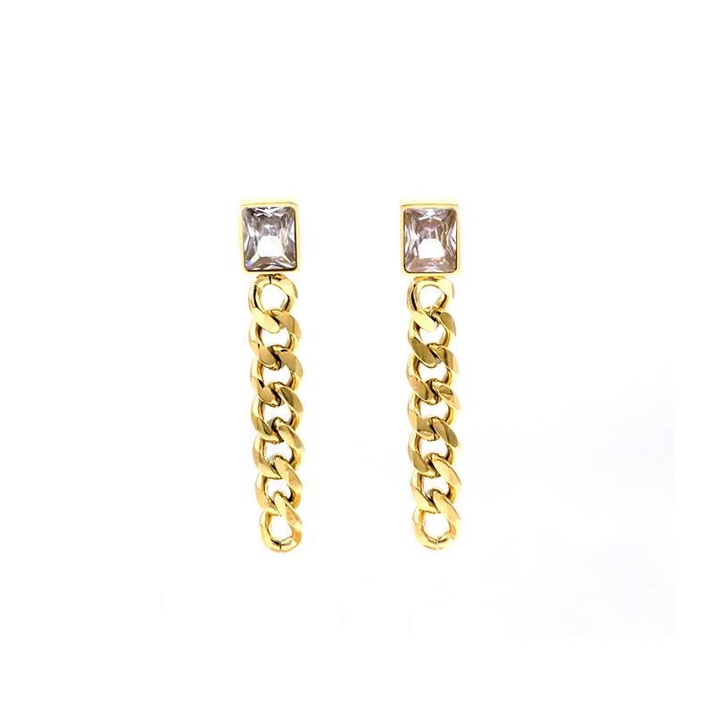 

Европейские и американские серьги-кисточки из титановой стали с квадратными циркониевыми гвоздиками - Высококлассная легкая роскошь