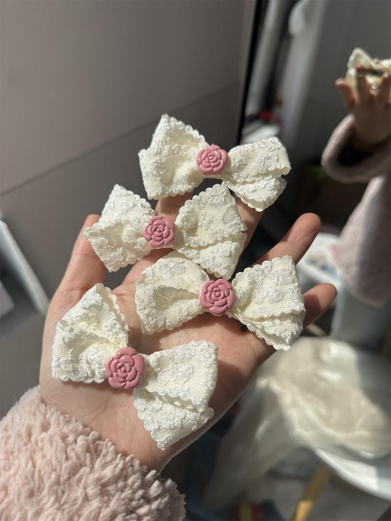 White Lace Bow Hair Clips for Girls Kawii Barrettes Cute Heart Hair Accessoires Kids Colored Ribbon Woman Hairpins Hairgrip