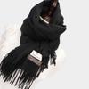 Windproof Solid Color Shawl Polyester Long Neckscarf with Tassel Classic Wool Scarf  Autumn