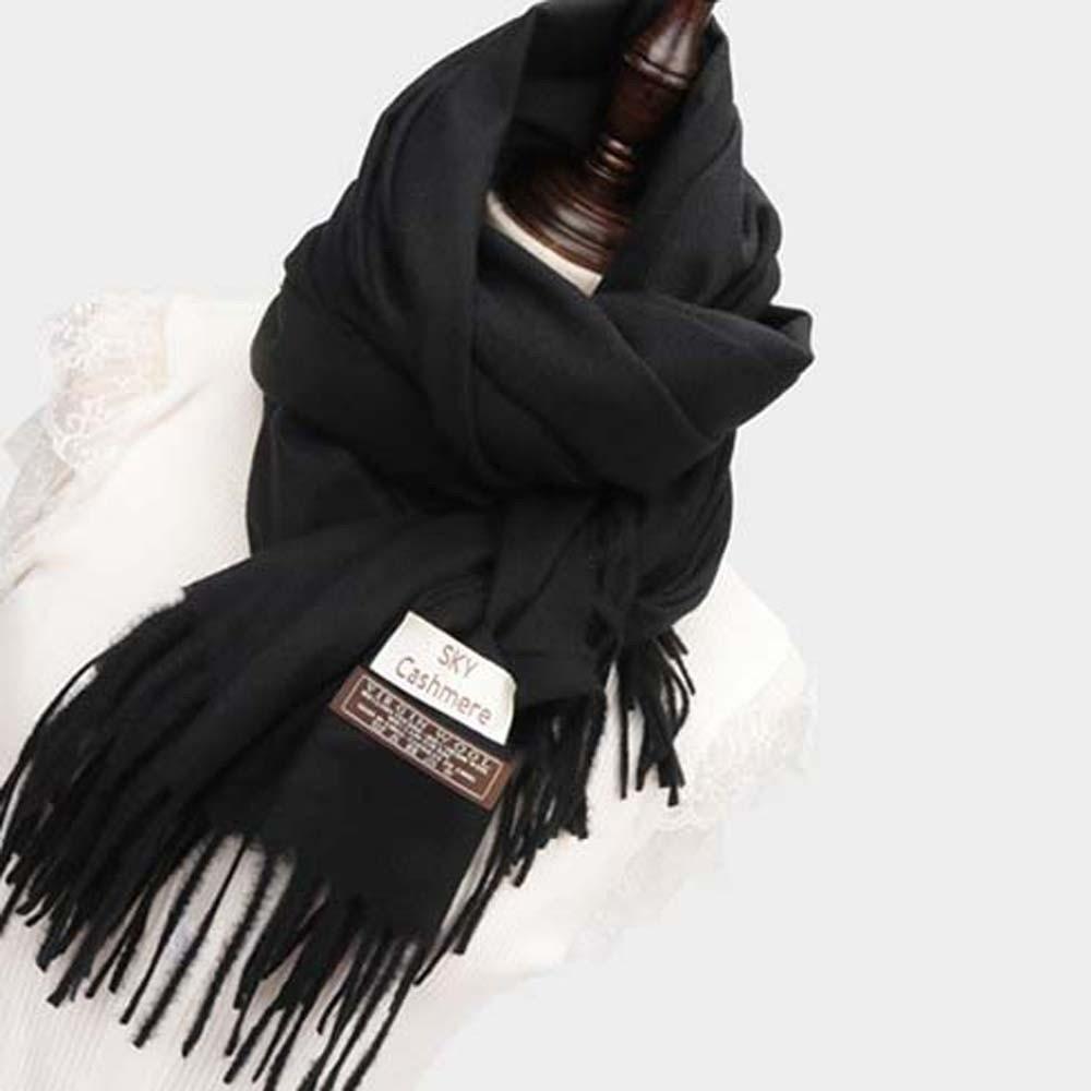 Windproof Solid Color Shawl Polyester Long Neckscarf with Tassel Classic Wool Scarf  Autumn