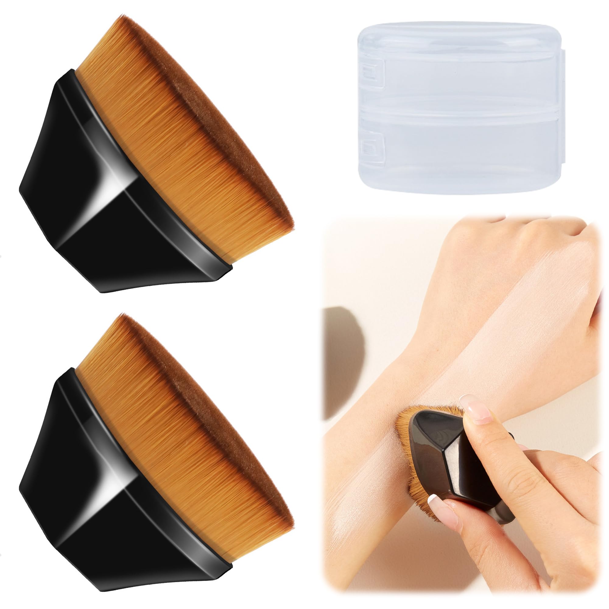 

AAGWW Makeup Brush Foundation Wide Premium Fiber Suitable for Beginners Small Black Brush Protective 2-Piece Set, Brush, Range, Bristles, Soft,