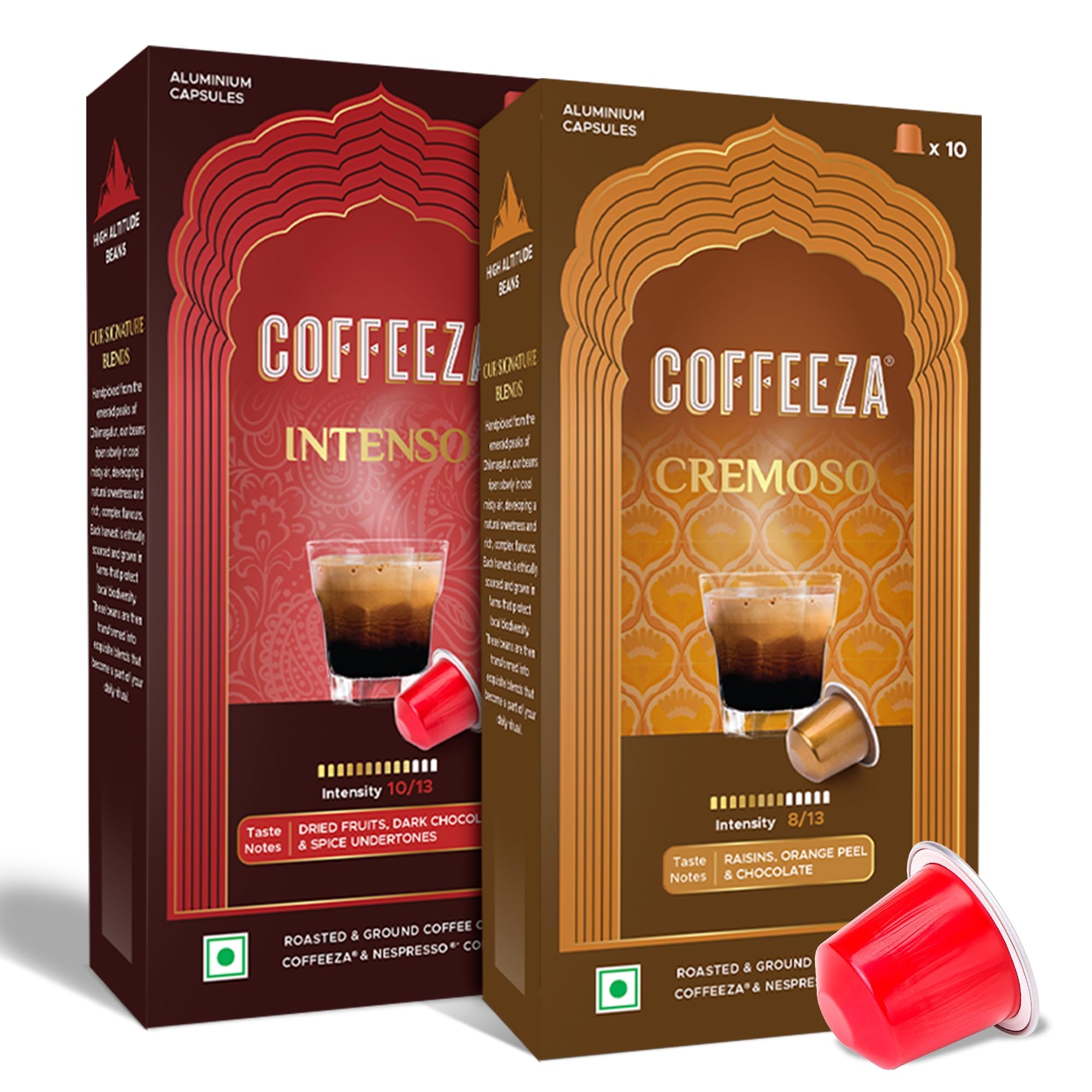 Coffeeza Aluminium Coffee Capsules Intenso & Cremoso Variety Pack (20 Pods, Compatible with Nespresso Original Machines)
