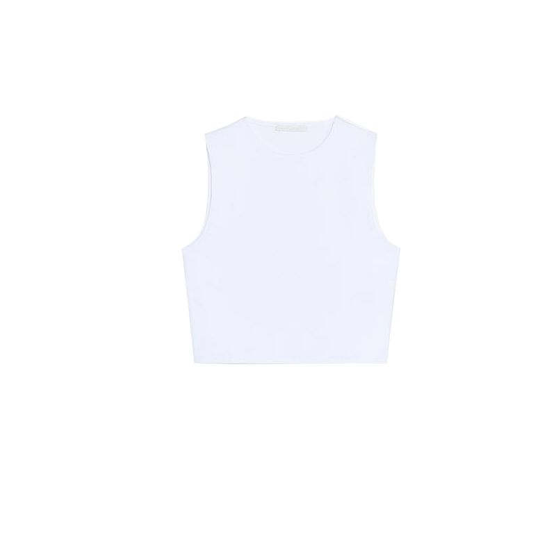 Spring and Summer New Women's Clothing American Casual Style Easiest for Match round Neck Sleeveless Cotton Short Tops 2335353