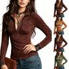 Chemise pull à col montant, demi-zip, manches longues et boutons pour femme