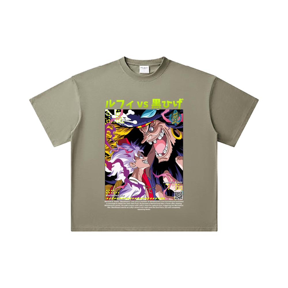 260 GSM Double Yarn 32 Count 100% Cotton One Piece V51 Luffy Blackbeard Print Unisex Heavy Cotton T Shirt