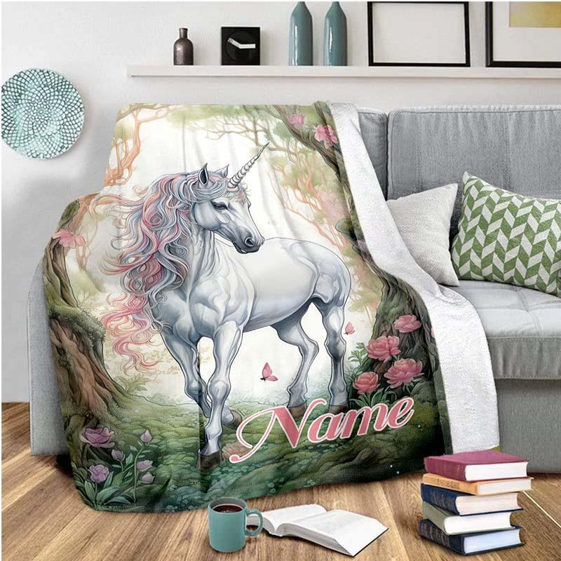 Unicorn Among Trees Customize Your Name Blanket Used For Chair Office Sofa Bed Camping Soft And Warm Giving Friends And Relatives Birthday Graduation