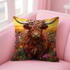 Highland Cow Pattern Cushion Cover Natural Linen Pillow Case DoubleSided Print Decorative Sofa Pillowcase Home Decor Gift