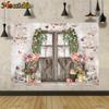 Mocsicka Spring Flower Photography Background Garland Newborn Portrait Baby Show Easter Theme Wooden Door Birthday Party Banner
