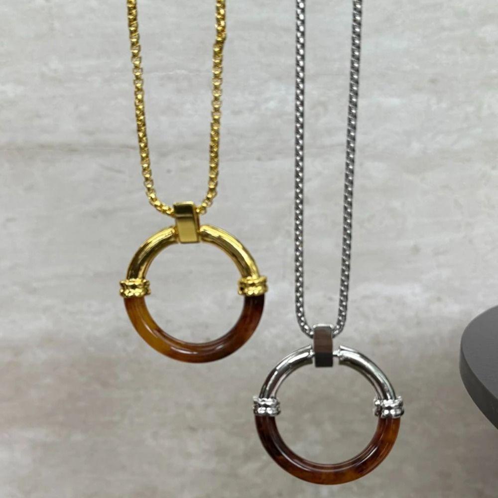 Stainless Steel Chain Long Chain Necklace Y2K Sweater Chain Amber Splicing Necklace Women